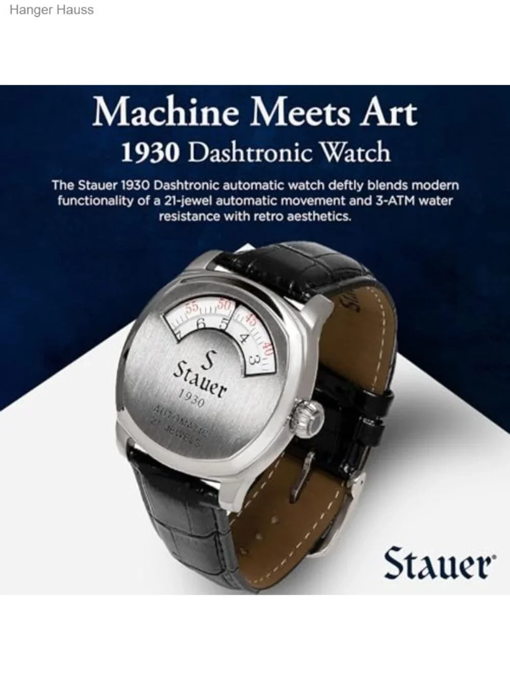 Men's Automatic Watch with Leather Band Stainless Steel Case 21-Jewel Movement